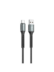 Cabo USB para Tipo C Qcharx Prague 3A 20W (1 m) Liga de alumínio Preto Fio de tecido macio