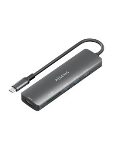Aisens USB-C Dock 6 en 1 - USB-C a 1xHDMI - 3xUSB-A - 1xSD - 1xMicroSD - 15cm - Color Gris